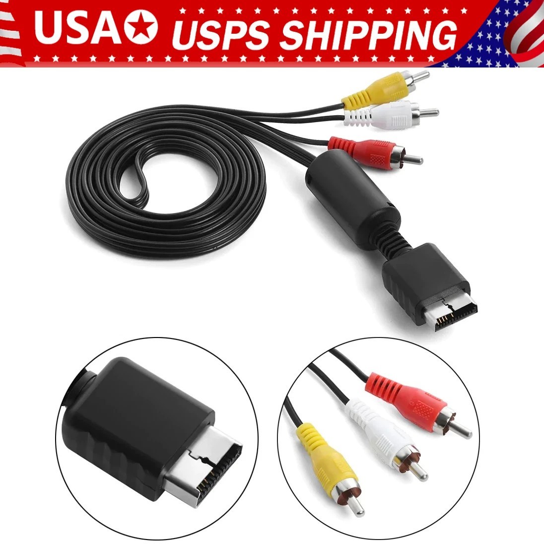 6FT Composite AV RCA Cable, Audio Video Lead for PS1 PS2 PS3 Slim Game Console