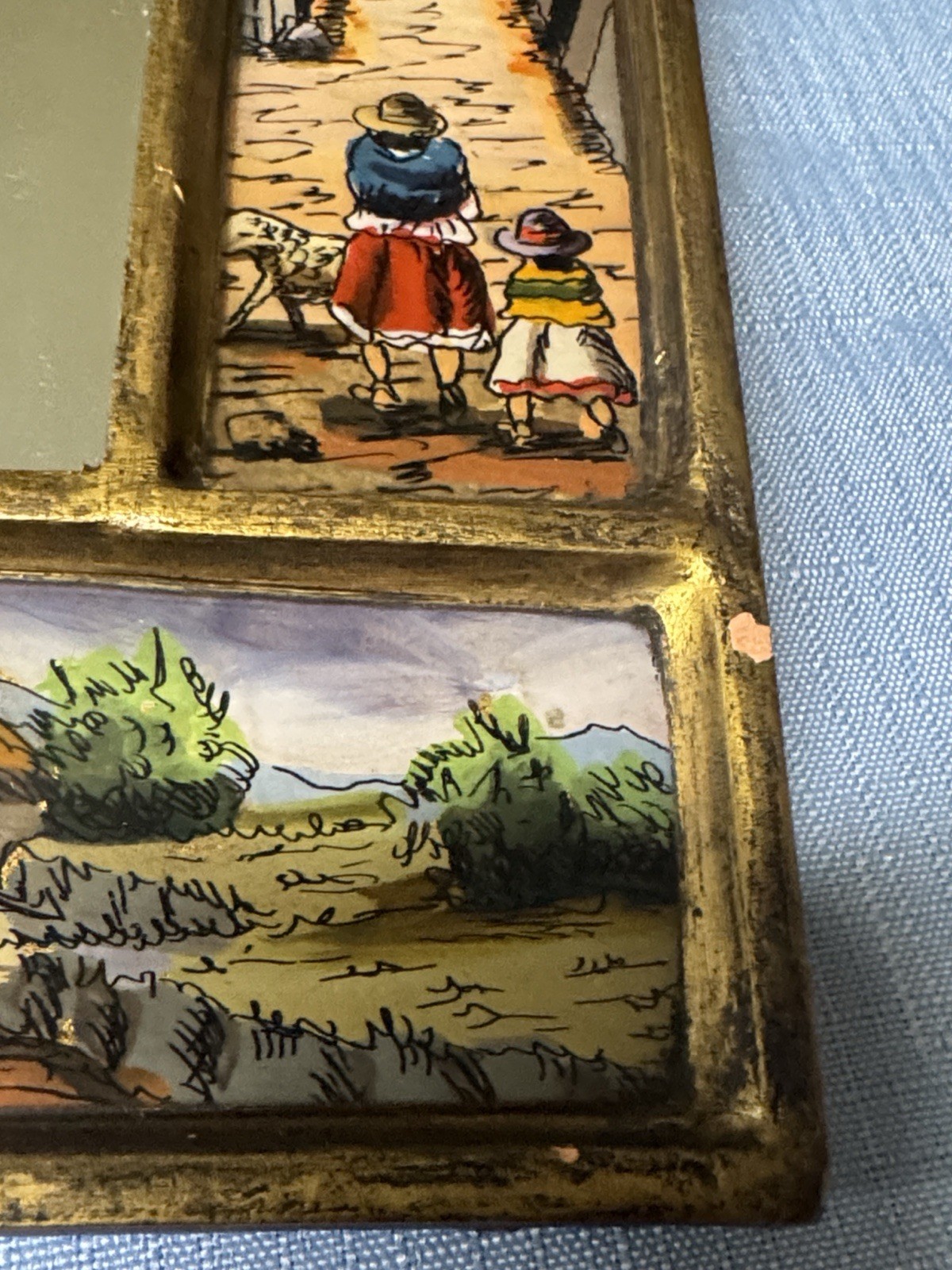 Reverse Hand Painted Mirror Folk Art Wall Decor. Peru