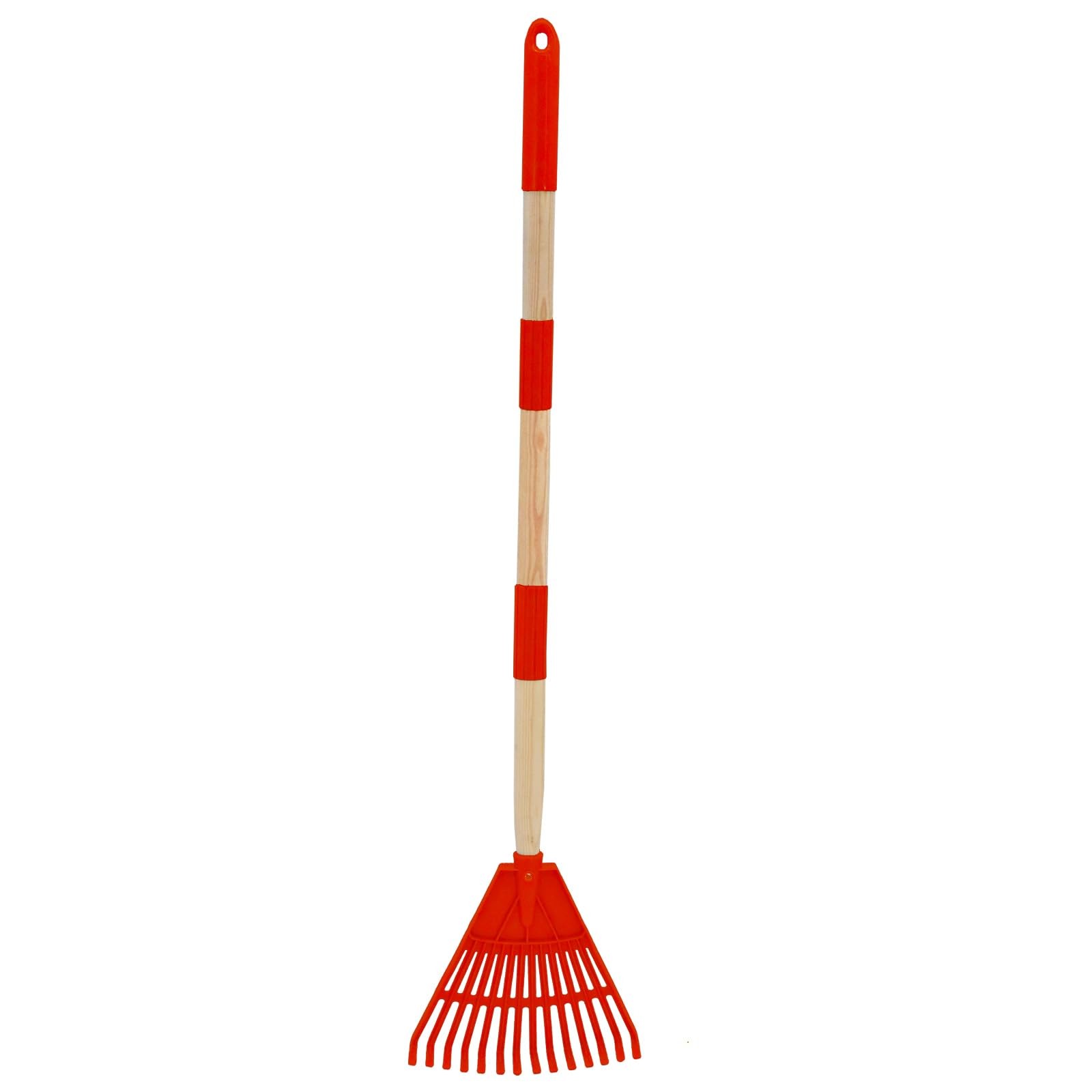 Kids Leaf Rake 3Section Adjustable Handle Wood Plastic Small Garden Tool Red