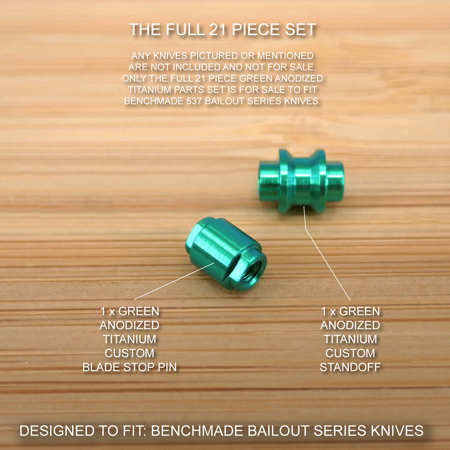 Benchmade 537 BAILOUT 21pc GREEN Titanium Screw Pivot Standoff Pin ThumbStud Set