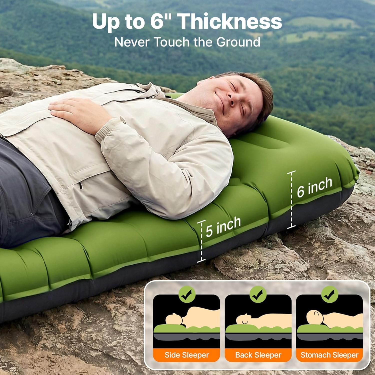 Camping Sleeping Pad, Ultralight 6" Extra-Thick