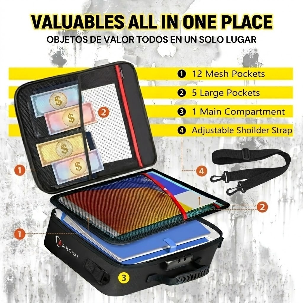 ROLOWAY Fireproof Multi-layer Document Bag Portable File Organizer Briefcase