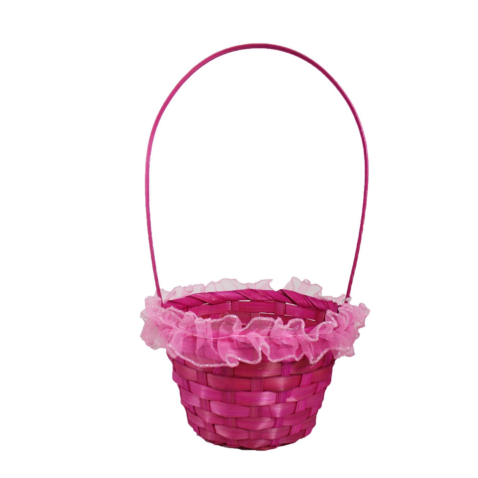 Easter Wicker Basket with Handle and Frilly Edge for Egg Hunt, Treat Hamper Pink
