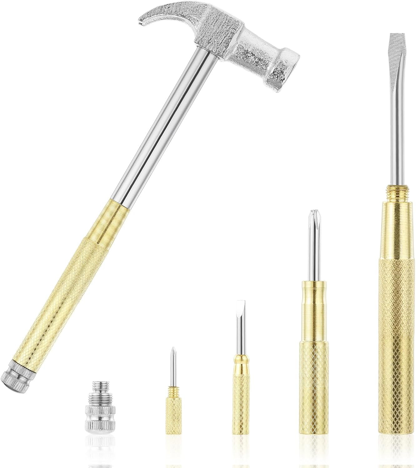 Mini Hammer 6 in 1 Small Hammer Brass Hammer Screwdriver Multitool Camping