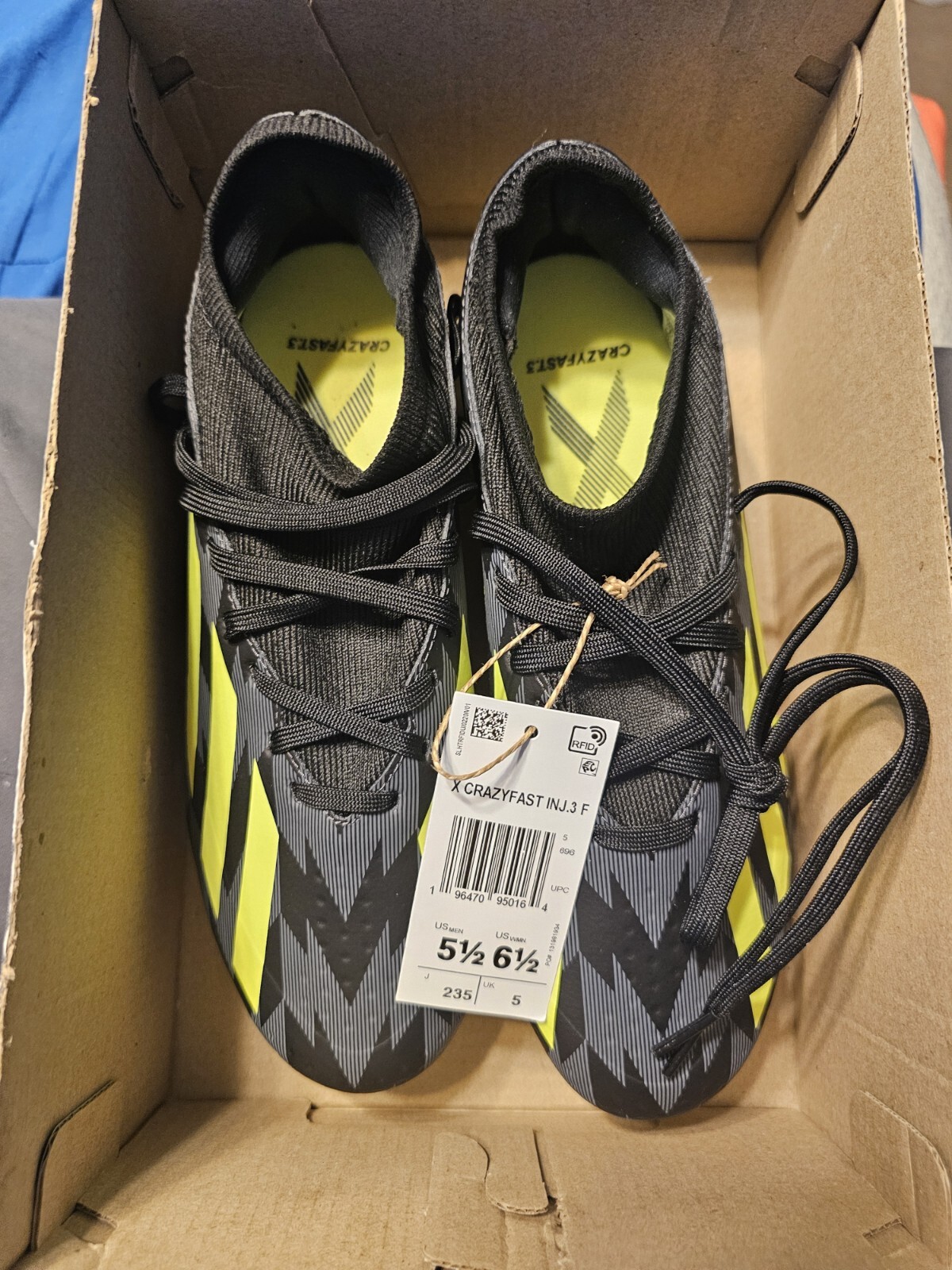 ADIDAS X CRAZYFAST INJ.3 FG MEN'S SOCCER CLEATS BLACK/GREEN(YELLOW) SIZE 5.5
