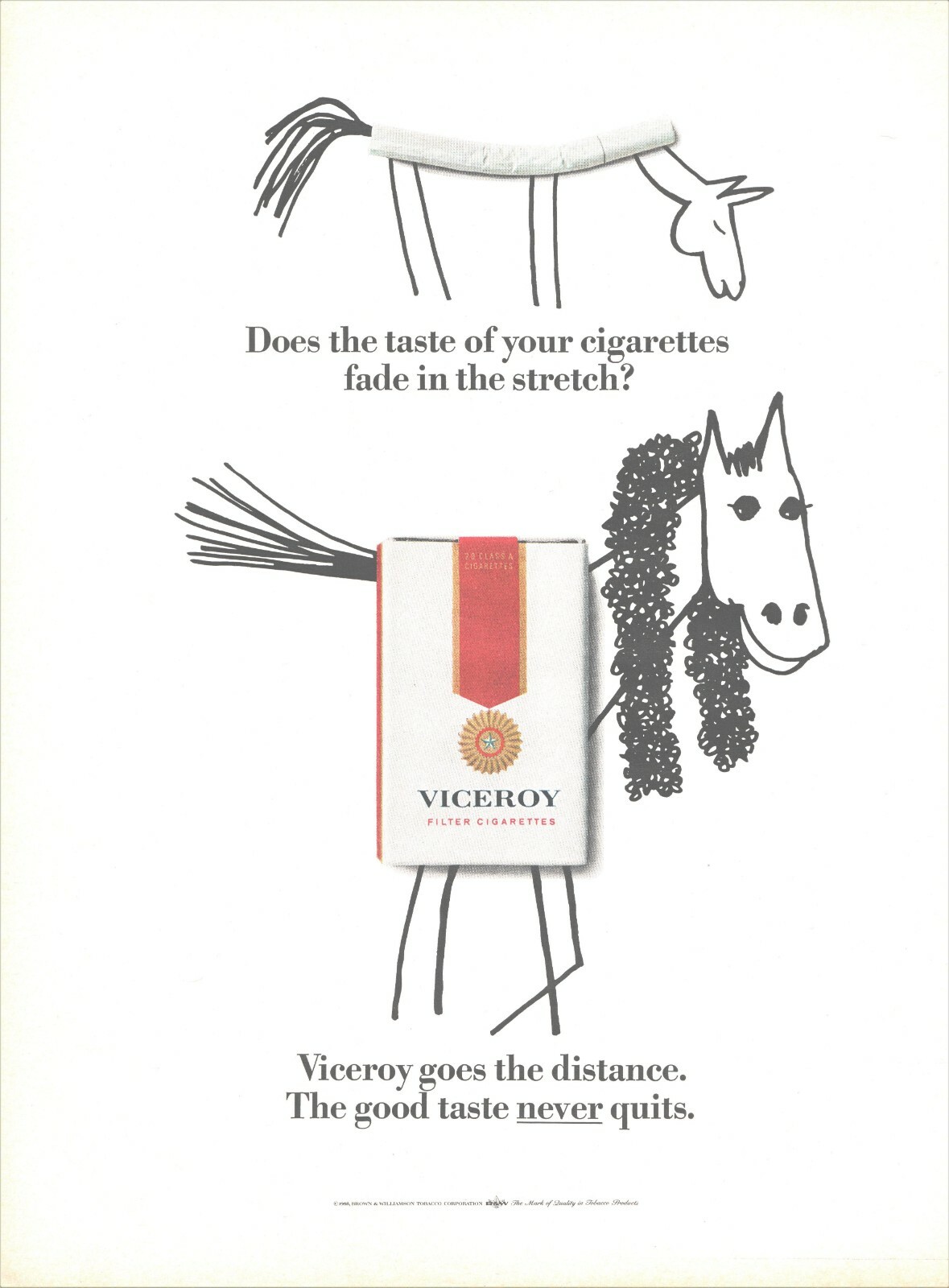 1968 Viceroy Cigarettes Vintage Print Ad Horses Goes The Distance Never Quits