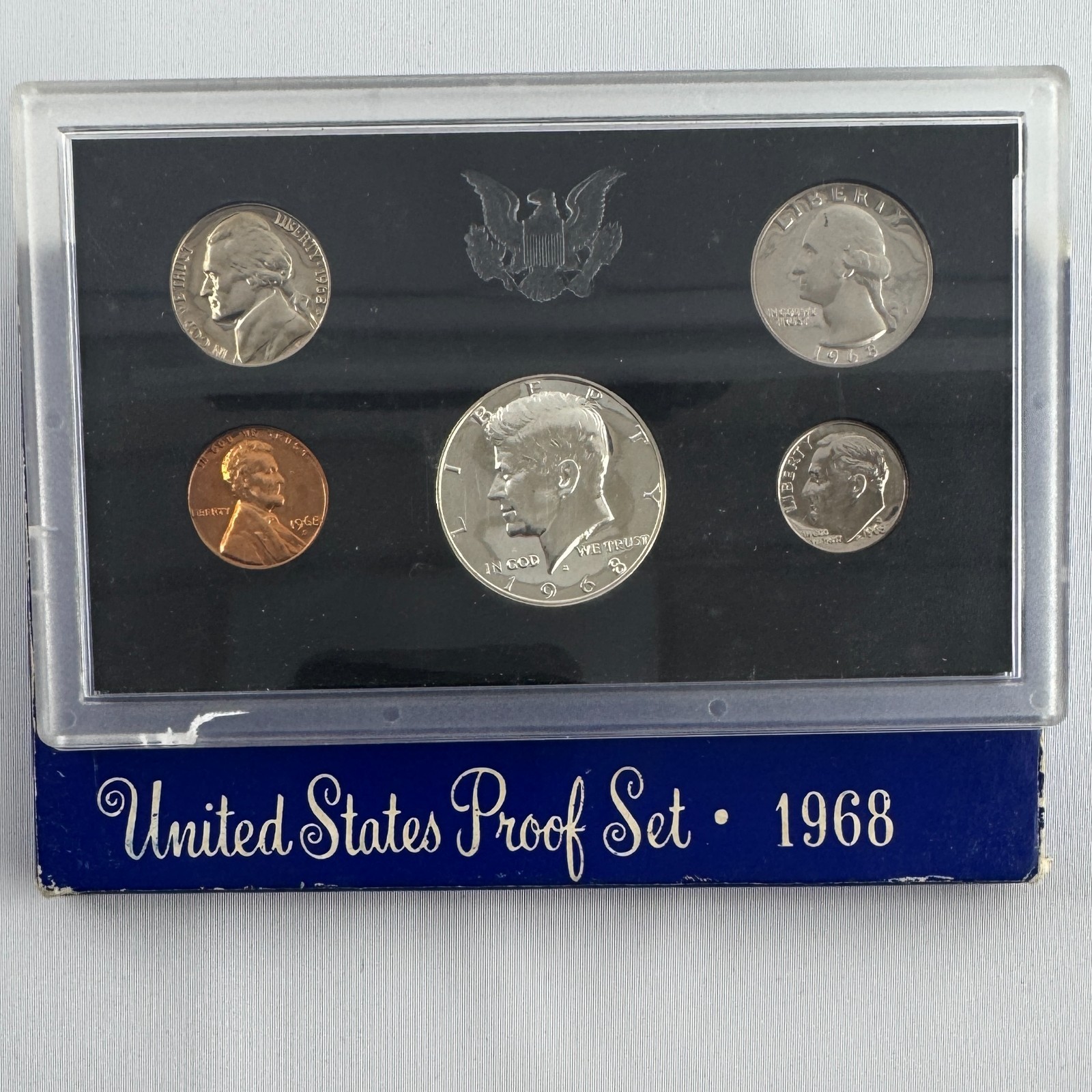 1968 S US Mint Annual 5 Coin Proof Set Original Box with Silver Kennedy