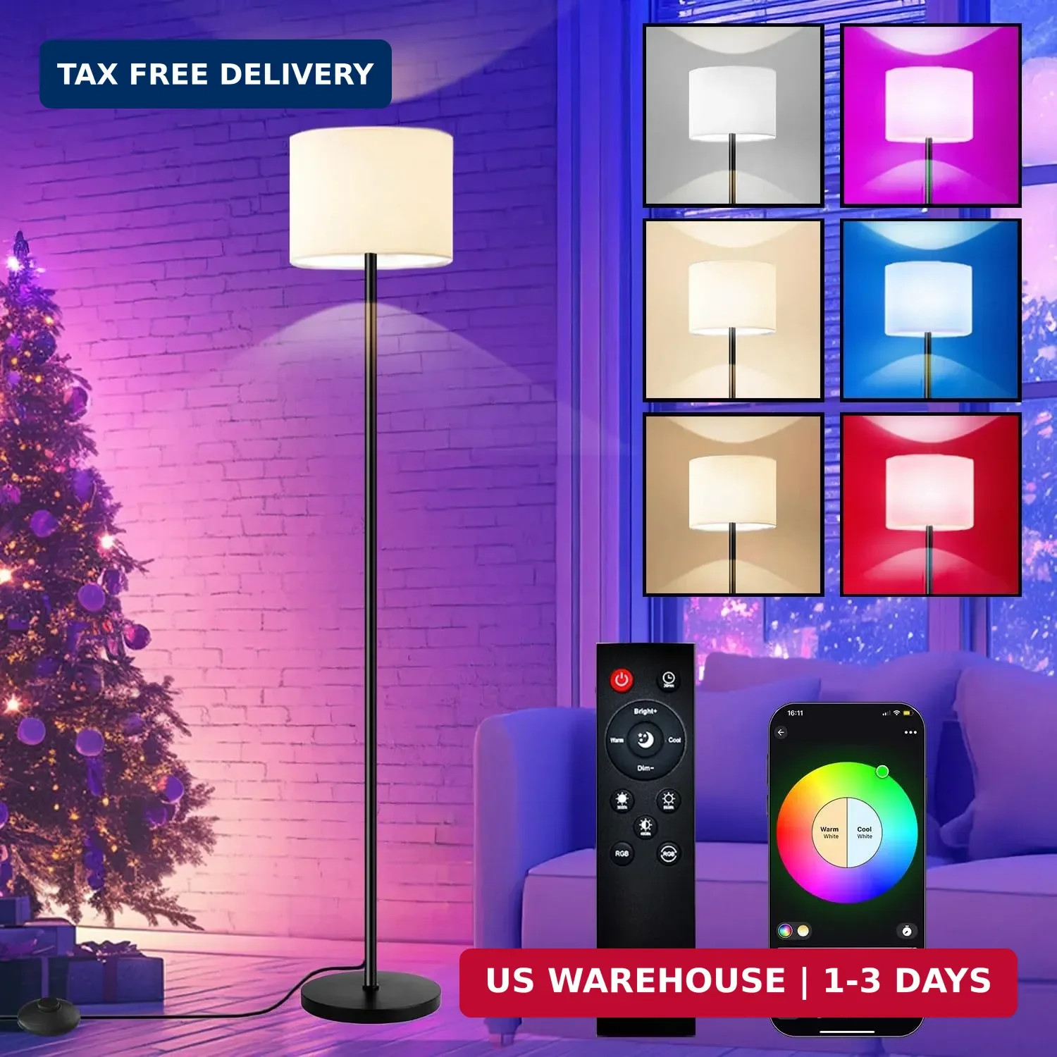 Smart Floor Lamp with APP & Remote Control - Dimmable RGB & White Light (3000K-6