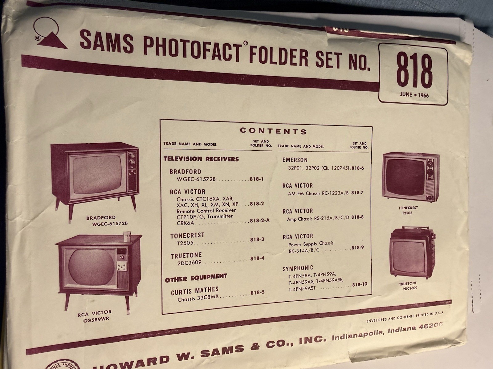Sams Photofact Folder Set 818 June 1966 TV Service Manuals RCA Curtis