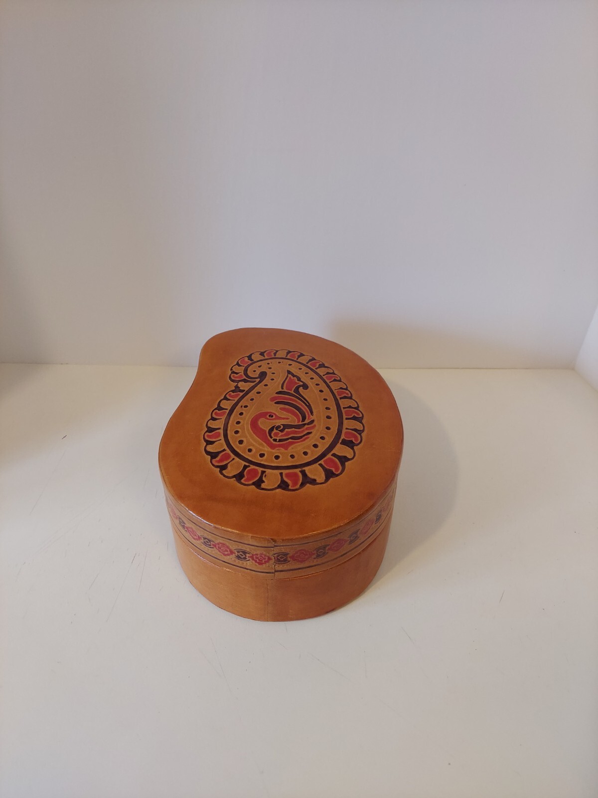 Handmade Leather Box With A Bird Paisley Design