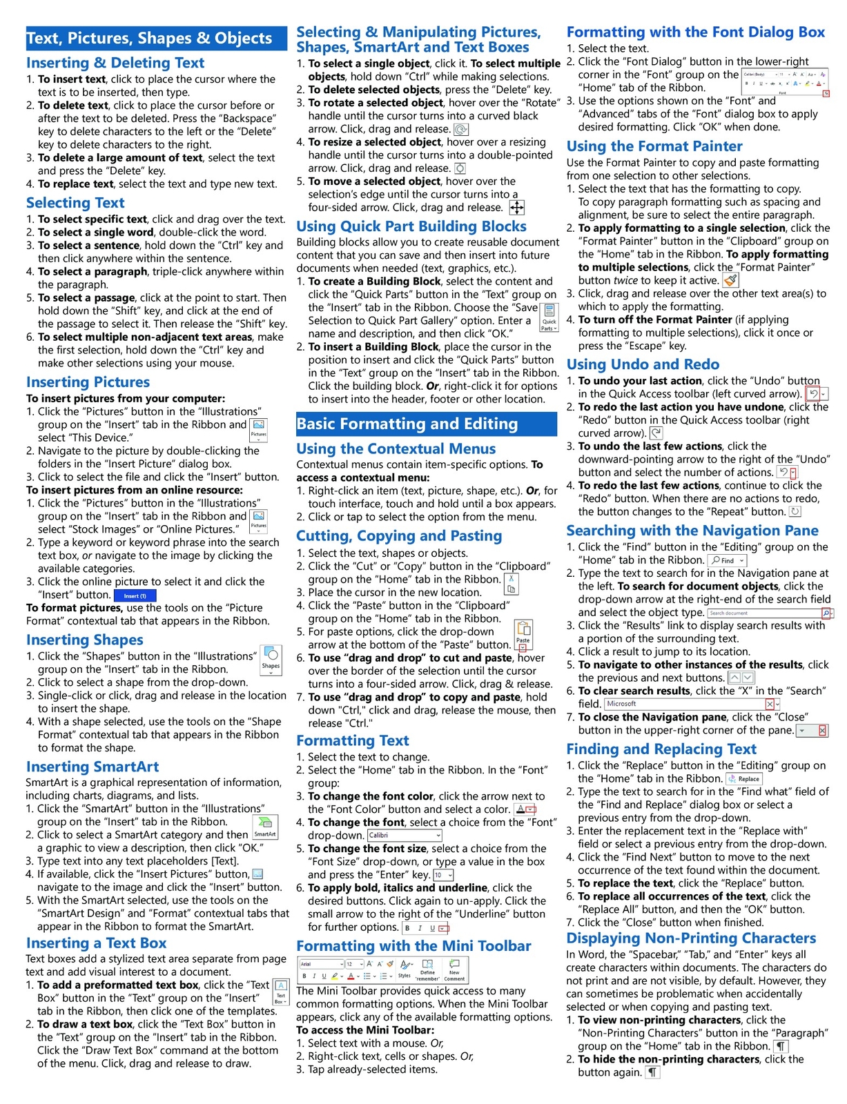 Word for Microsoft 365 Training Tutorial Guide Quick Reference Card Cheat Sheet