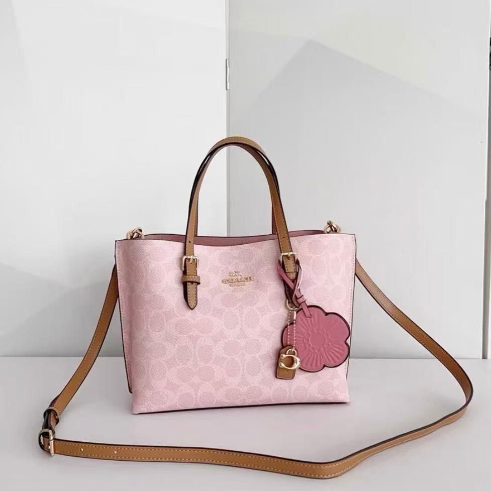 CER24 Coach Mollie Tote Bag 25 In Signature Canvas With Charms Powder Pink NWT