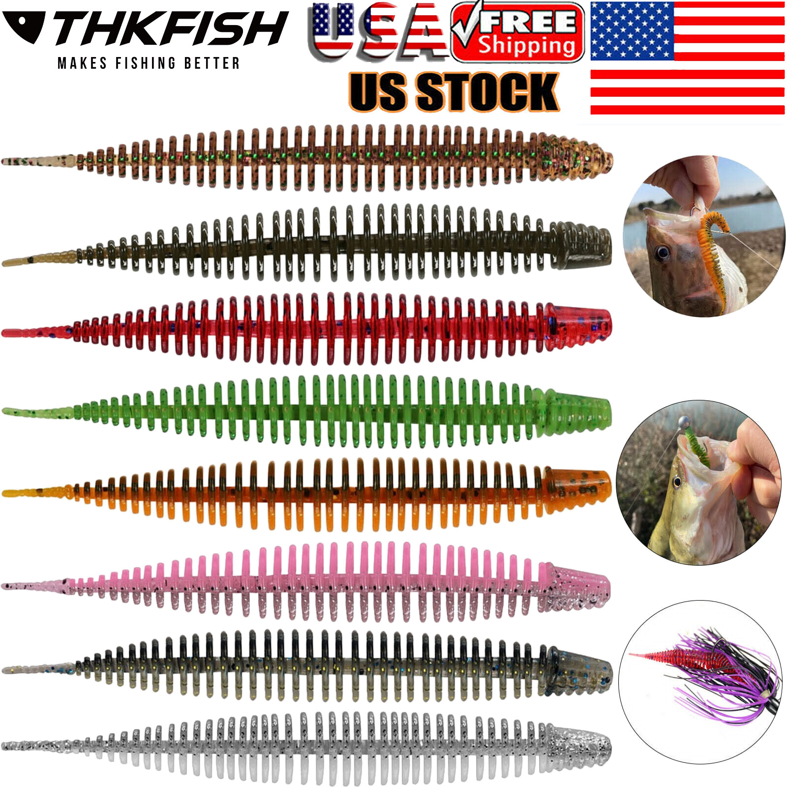 THKFISH Soft Plastic Fishing Lures Worms Fishing Lures Small Fishing Lures US