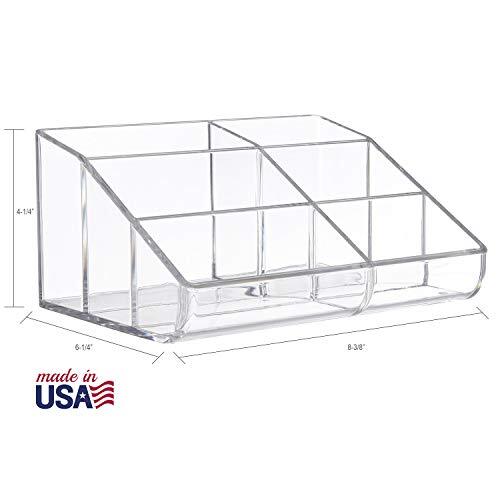 Clear Plastic Vanity Makeup Organizer | 6-Compartment Holder for Brushes,