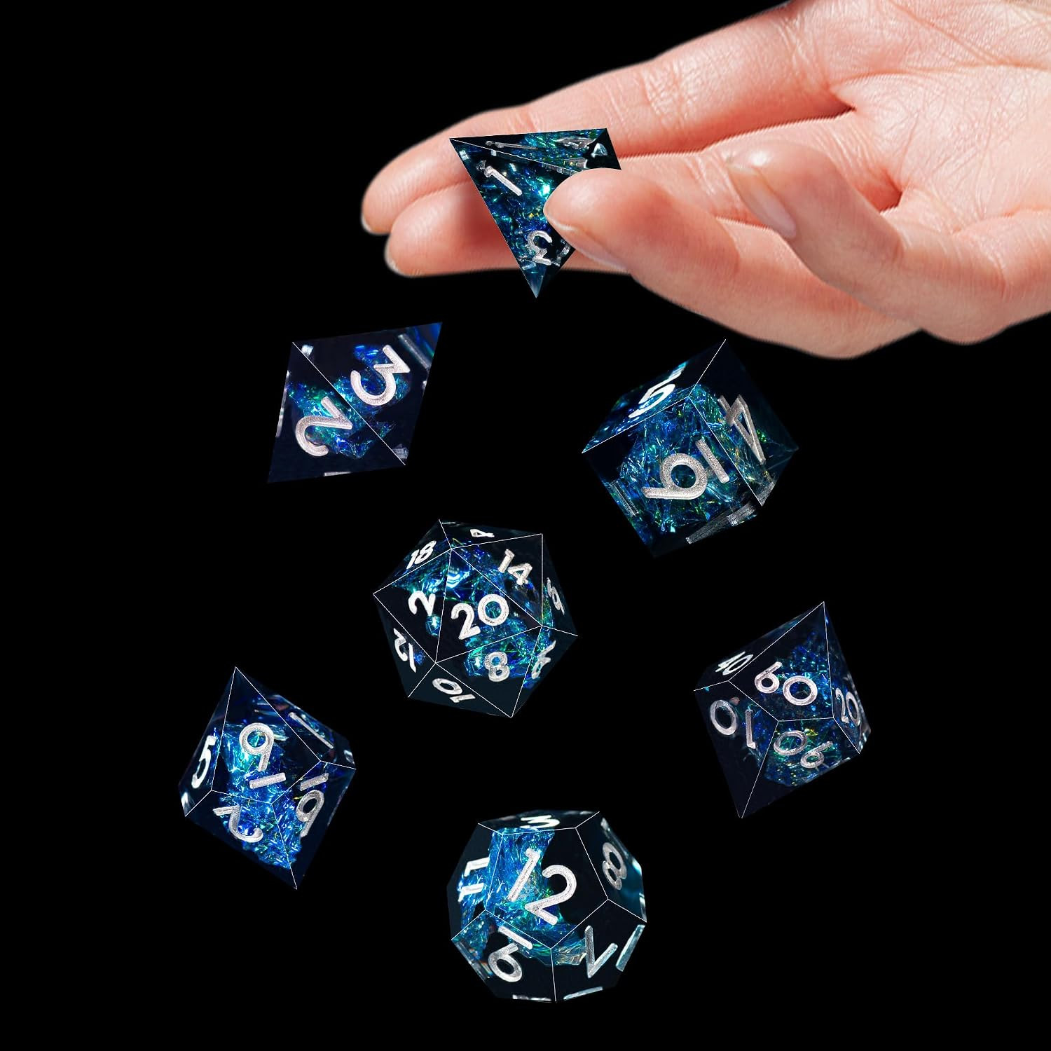 7-Die DND Dice Set Handmade Sharp Edge Polyhedral Dice for Dungeons