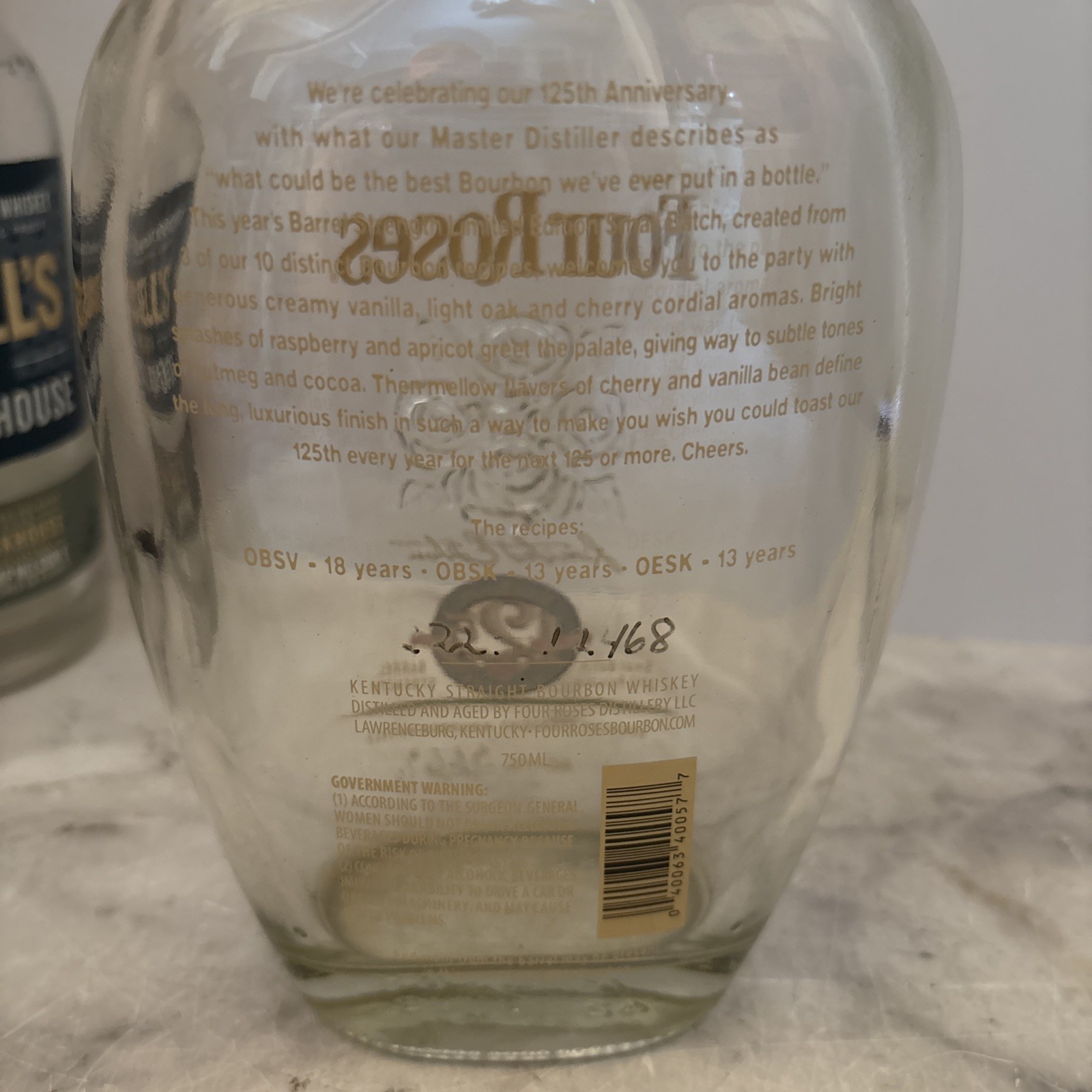 Four Roses 125th Anniversary Empty Bottle 2013 Limited Edition Small Batch