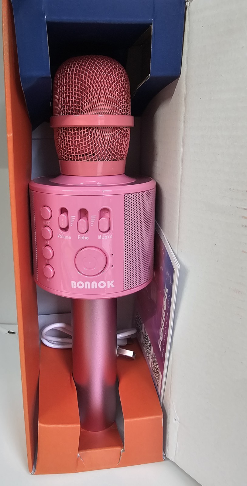 karaoke microphone BONAOK Pink rechargeable