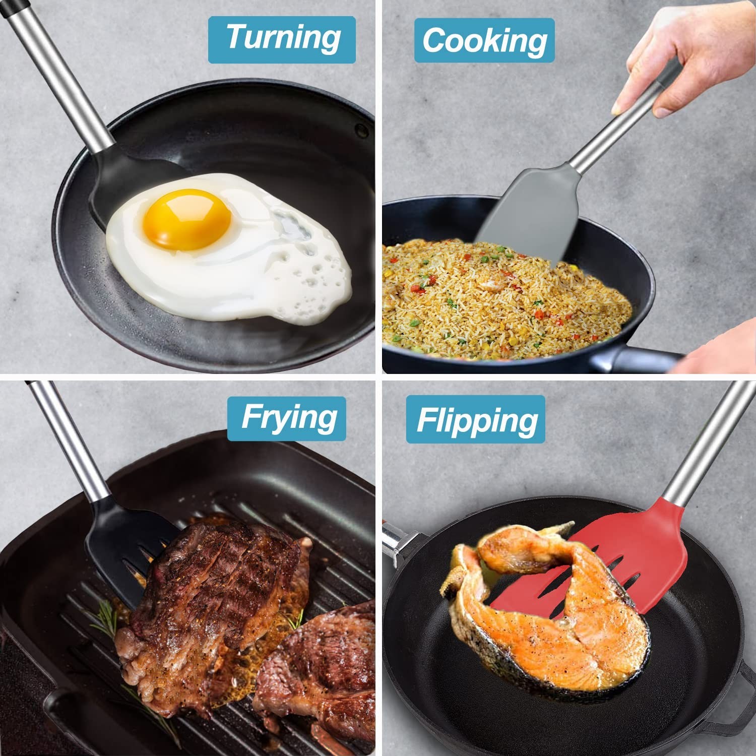 2 Pack Spatulas, Solid & Slotted Silicone Spatula Set, Stainless Steel Handle...