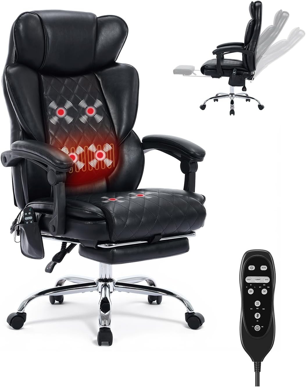 Massage Office Chair W/ Foot Rest 6 Points Vibration & Heat Home Office Desk