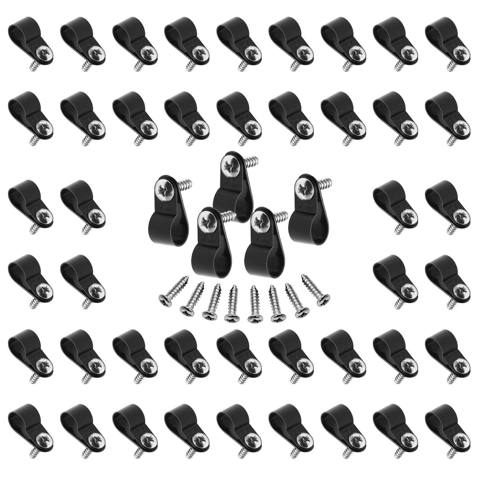 Suiwotin 60pcs 1/2 Inch Nylon Cable Clamps, R-Type inch/12.7mm, Black