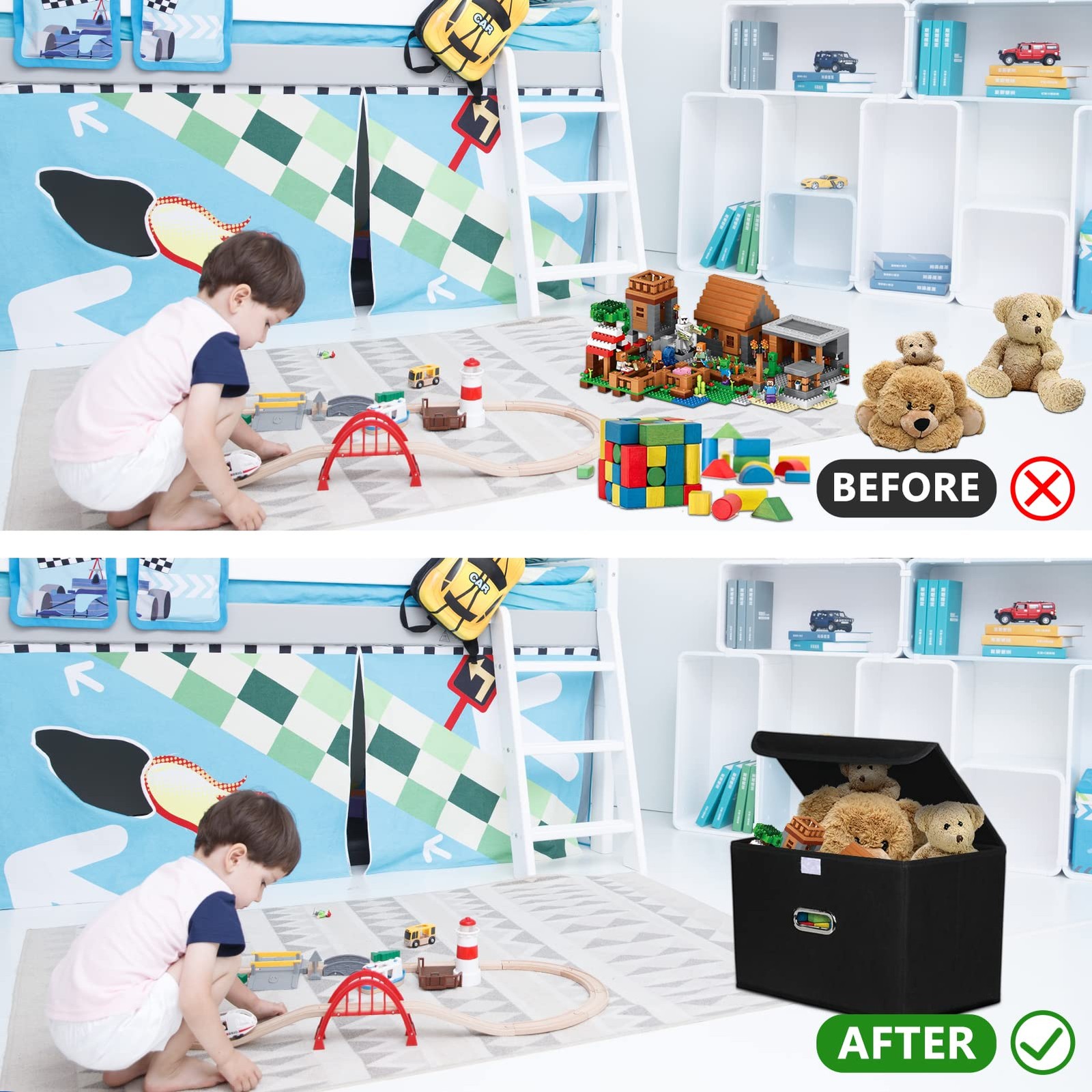STOREONE Fabric Storage Cube Bins Foldable Organizer Container 3 Pcs, Black