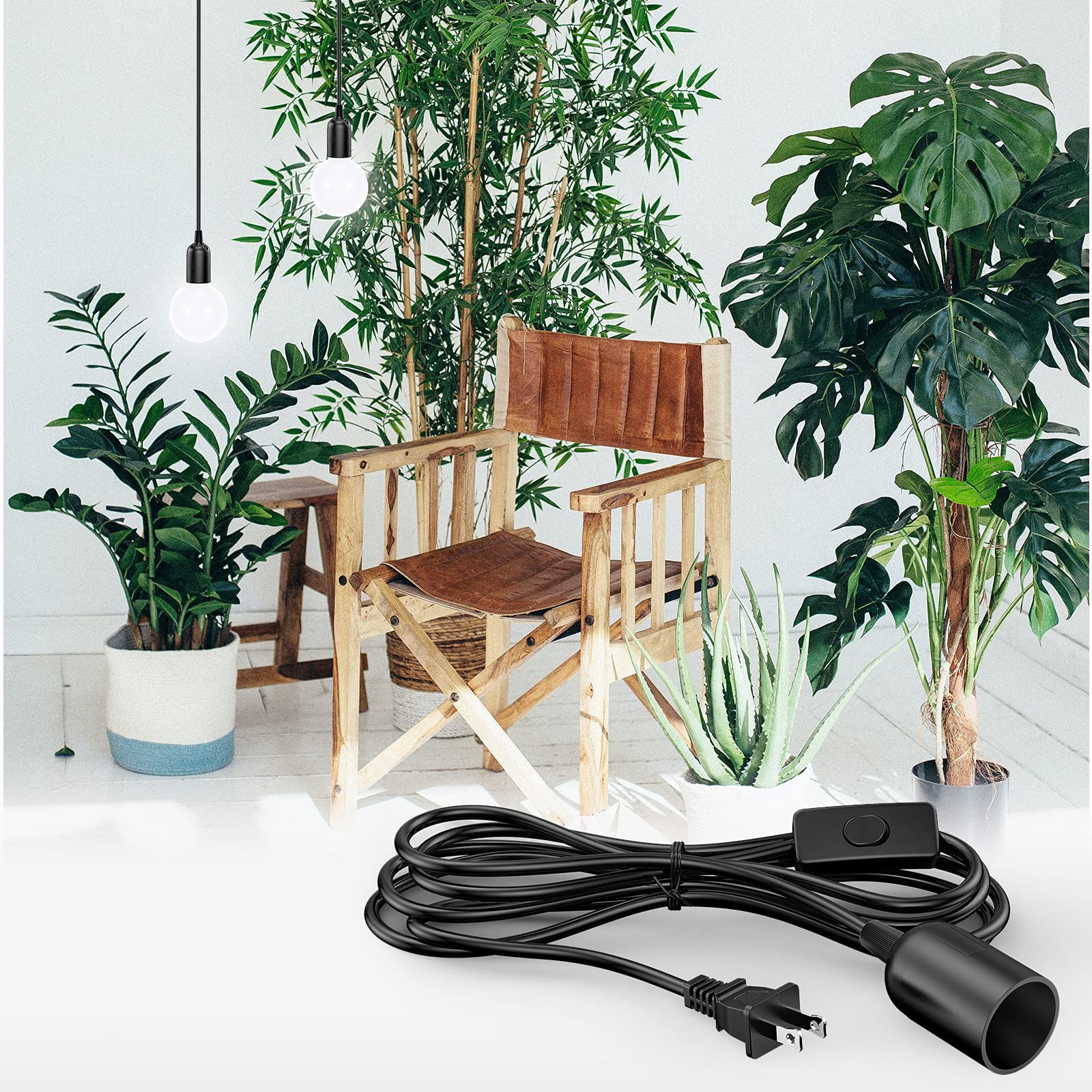 2pack Hanging Light Cord15 Ft Plug In Pendant Light Cord With On/off Switch E26