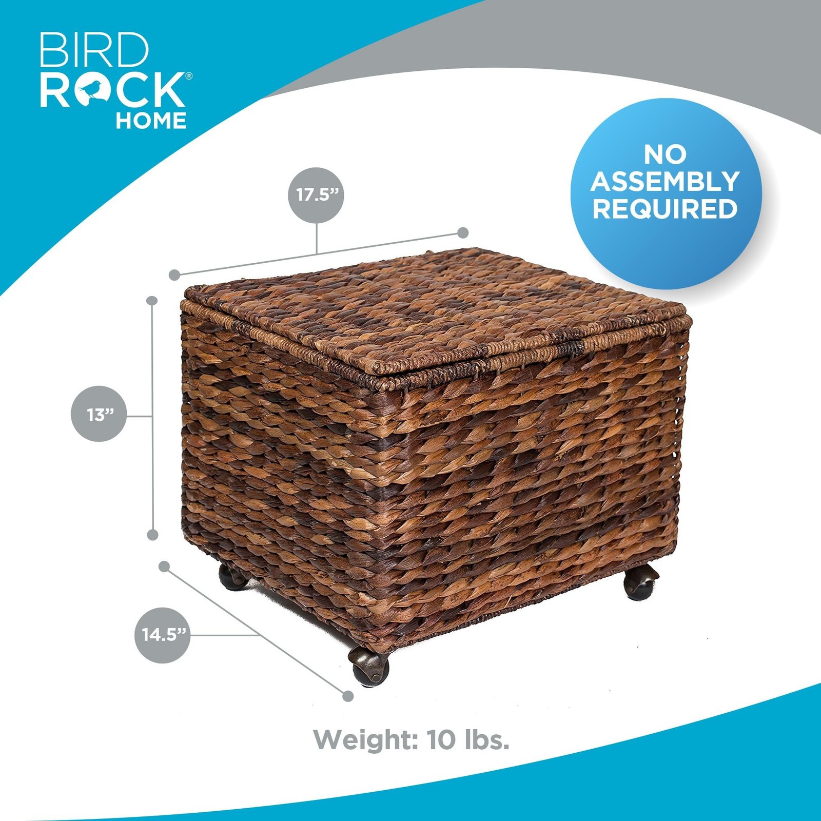 BIRDROCK HOME Seagrass Rolling File Cabinet - Storage Organizer Box with Lid ...