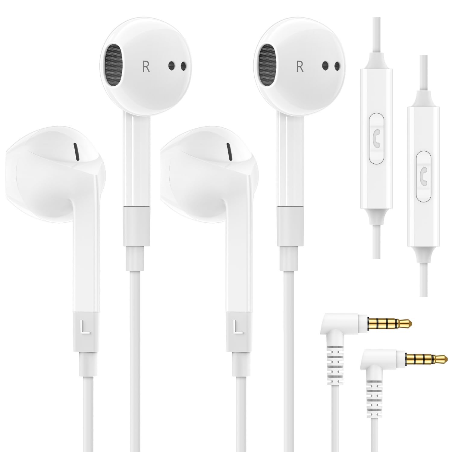 LUDOS FEROX 2 Pack Wired Earbuds in-Ear Headphones, 5 Year 2 Pack, White