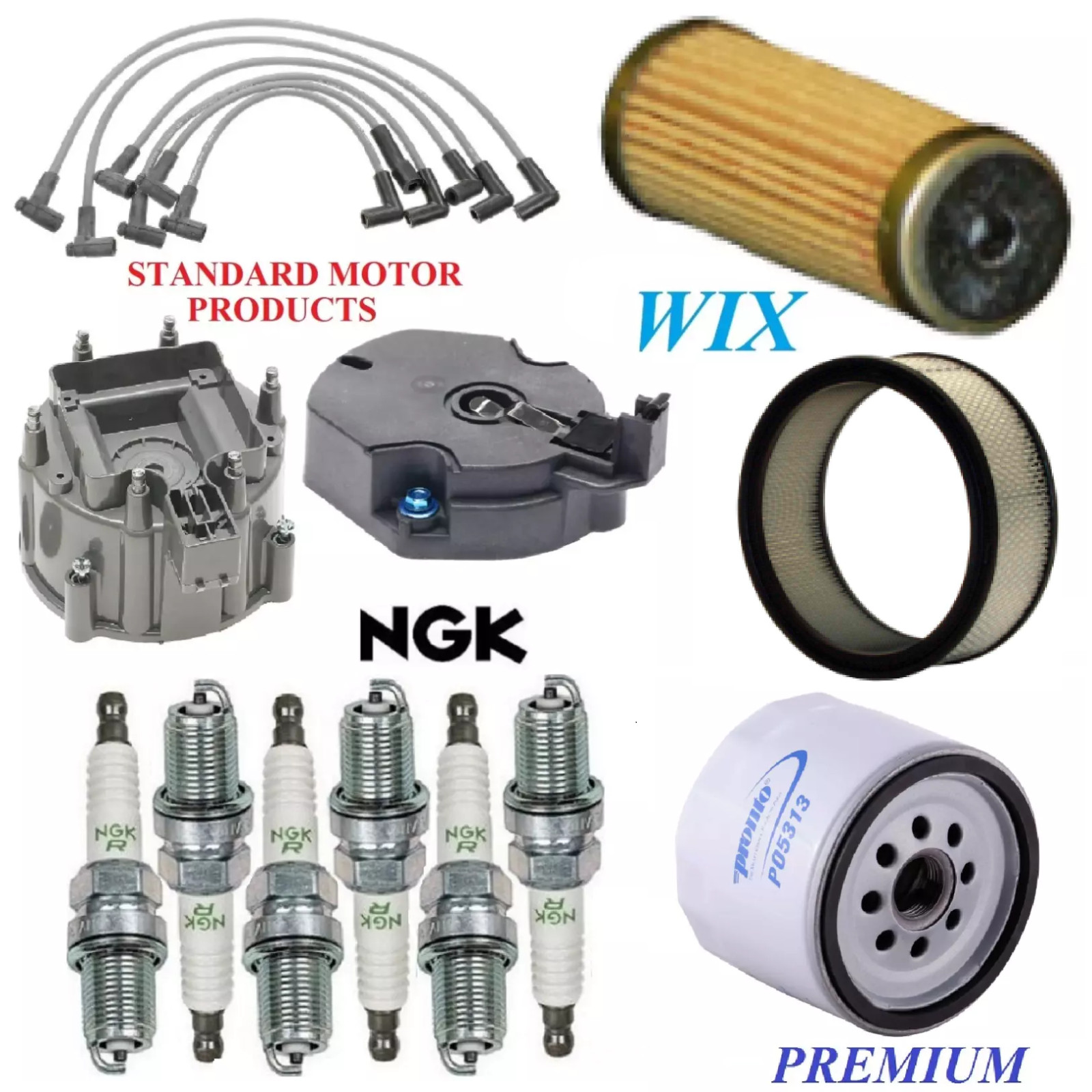 Tune Up Kit Air Oil Fuel Filters Cap Wire Spark Plugs For GMC P2500 L6 4.8L 1987