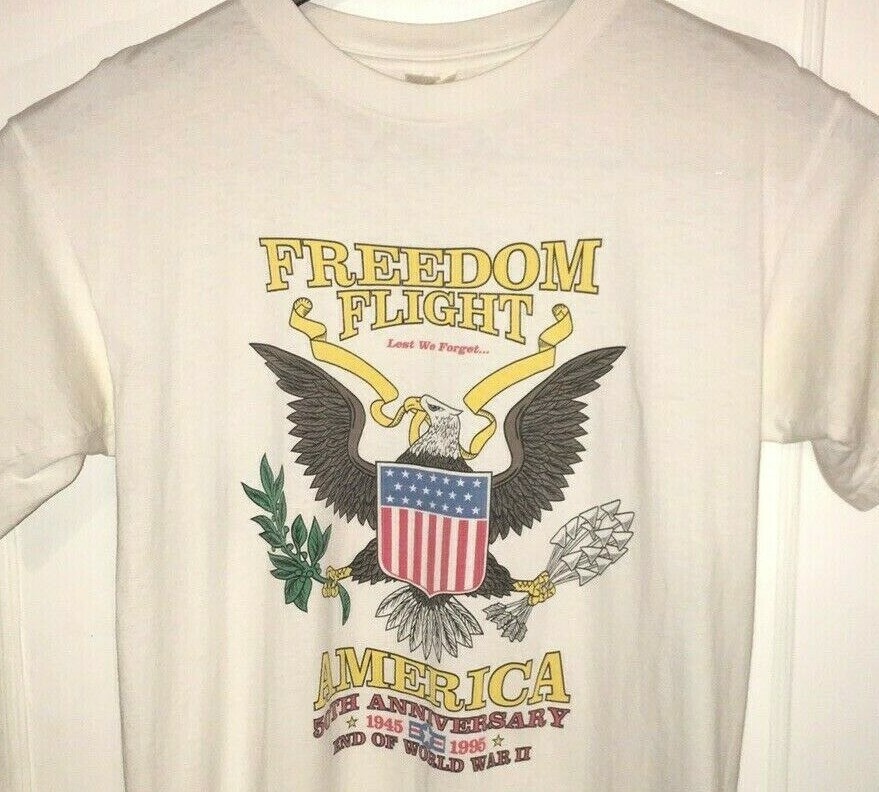 Vtg WWII FREEDOM FLIGHT T SHIRT Rare U.S MILITARY Army NAVY Marines AIR FORCE
