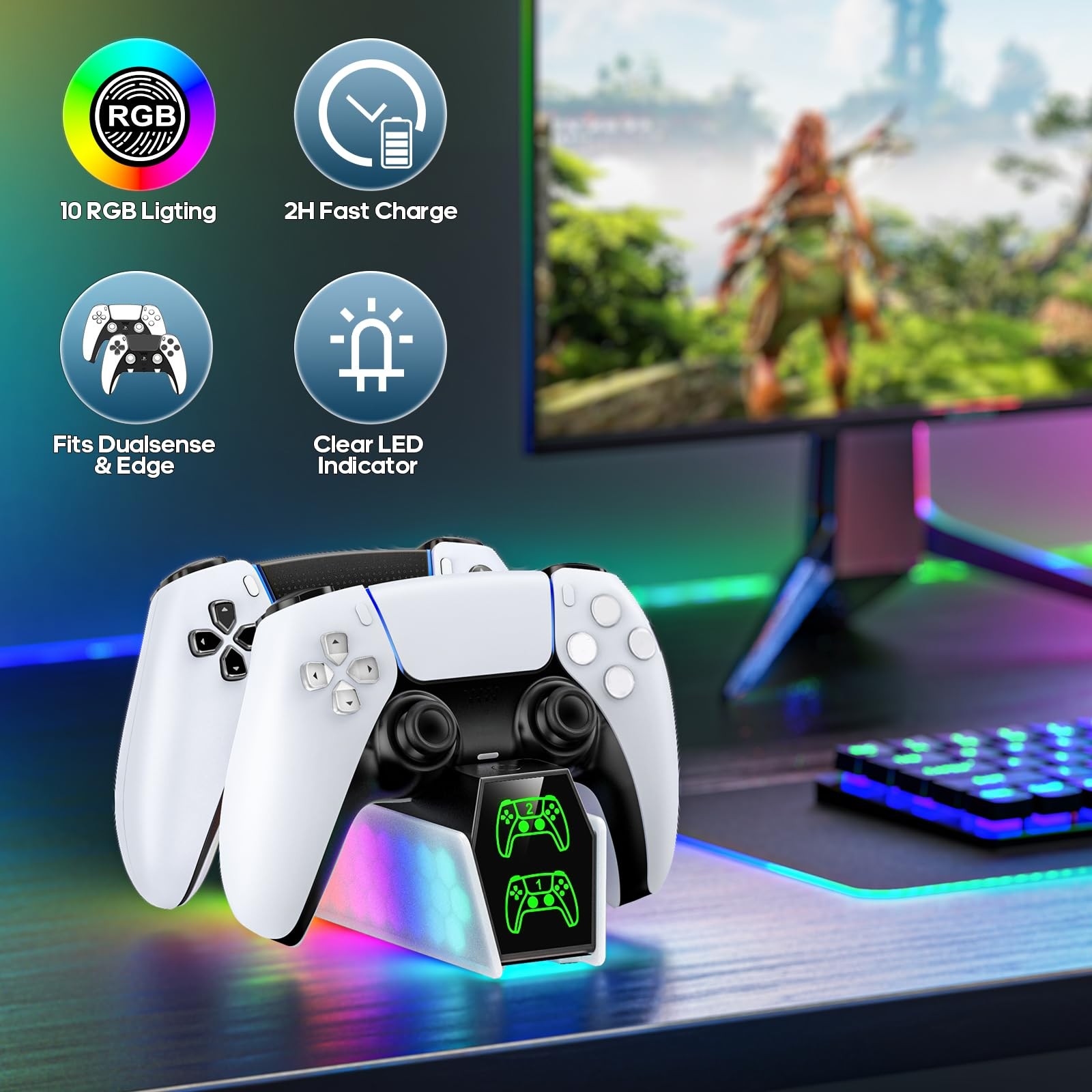 PS5 Controller Charger Station Compatible with DualSense & Edge White