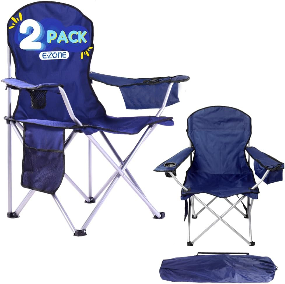 2-Pack Camping Chairs with Built-In Ice Cooler, Portable Chair, Storage Pocket,