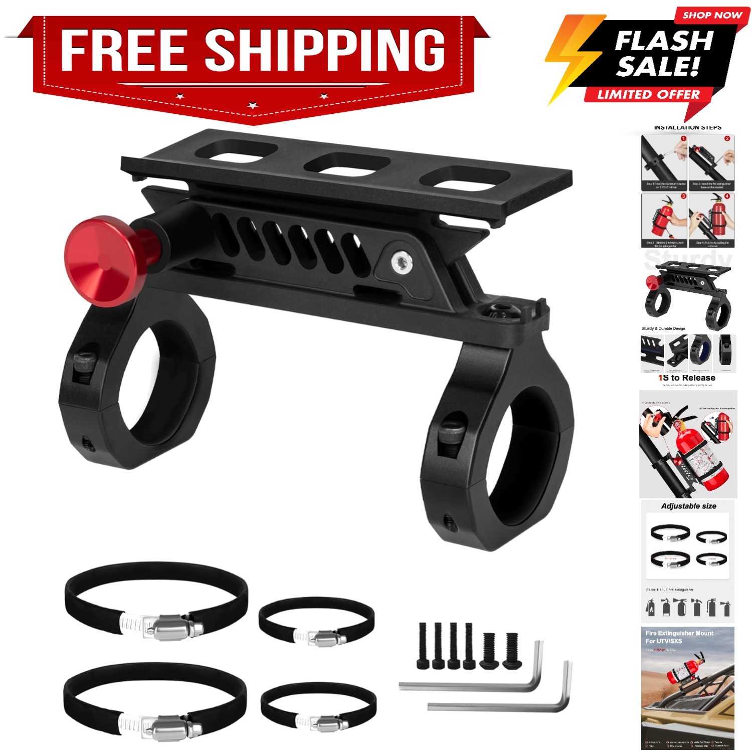 Quick Release UTV Fire Extinguisher Mount Kits, Adjustable Roll Bar Fire Exti...
