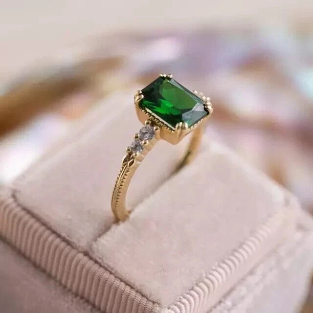 3.00 Ct Emerald Cut Natural Emerald & Diamond  Wedding Ring 14K Yellow Gold