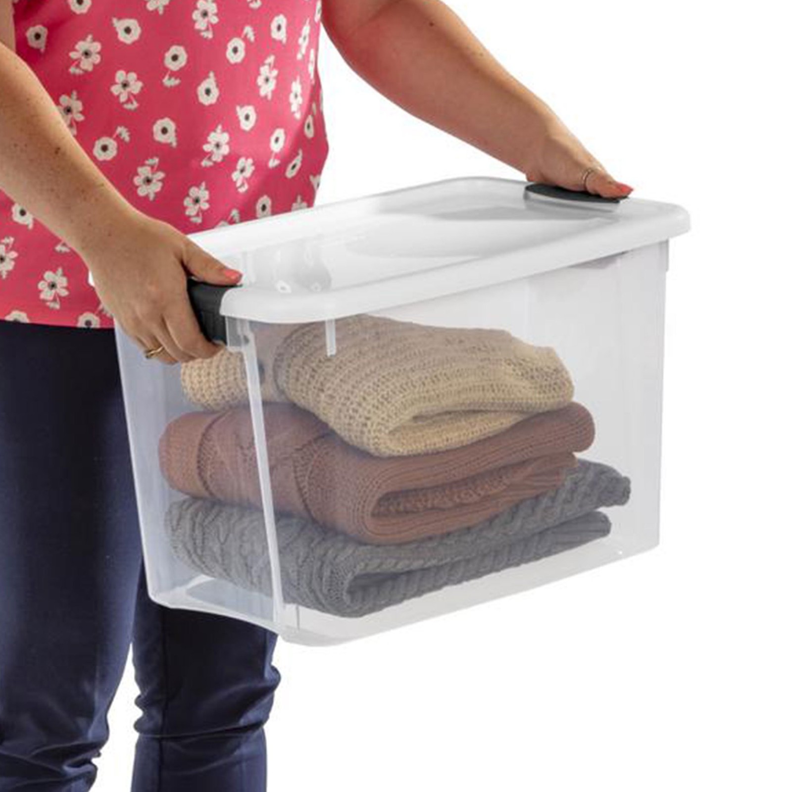 30 Qt Clear Plastic Stackable Storage Bin w/ Latch Lid, White (6 Pack)