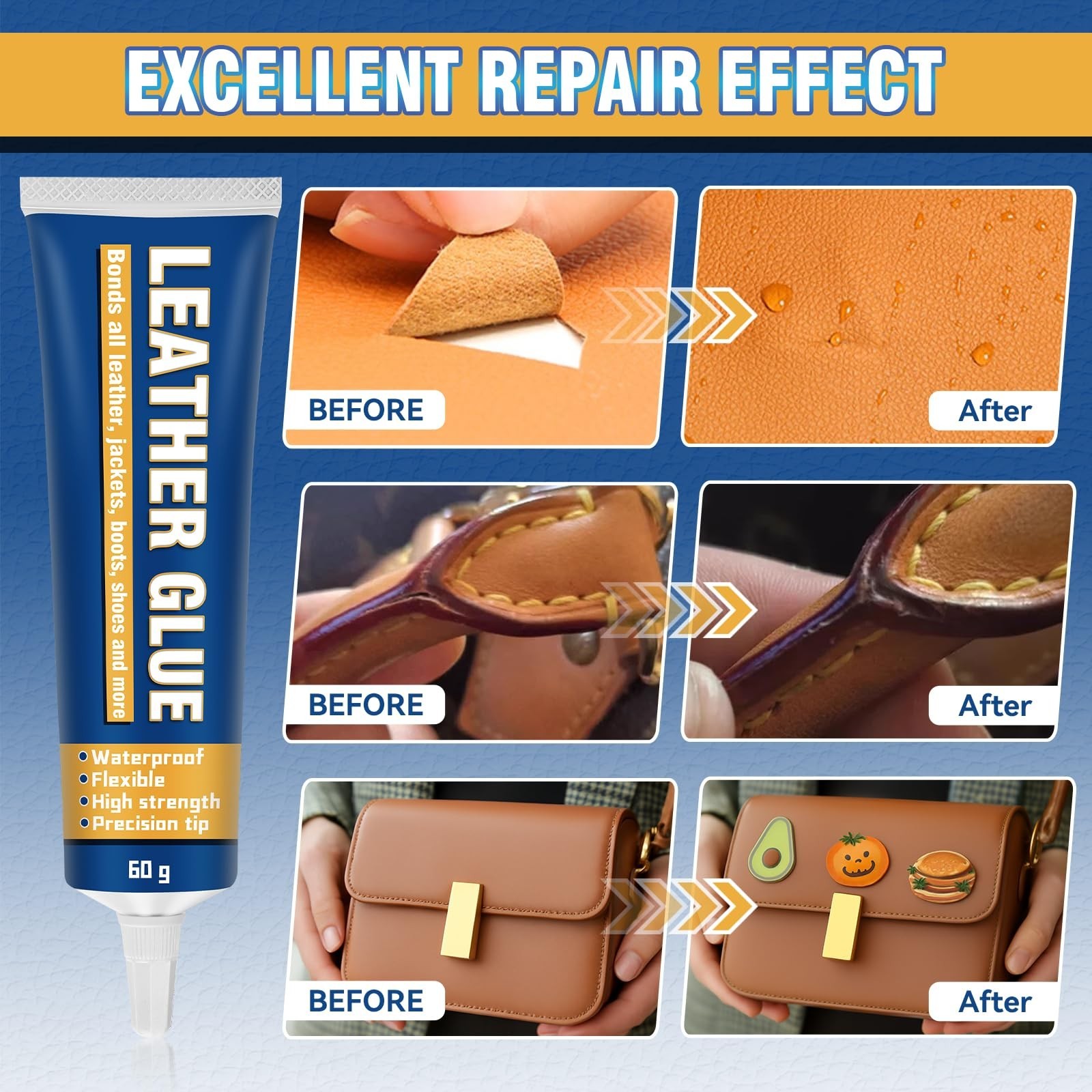 Leather Glue Permanent, 60ml High Strength Leather Adhesive, Waterproof Super...