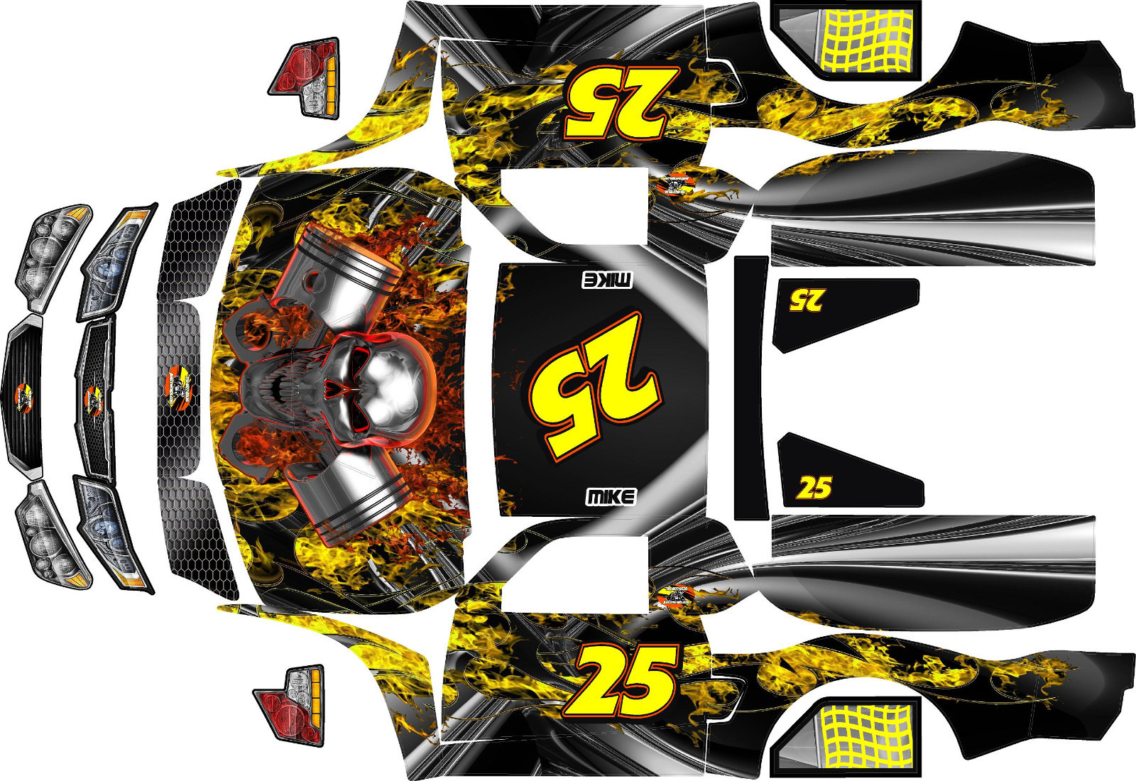 Losi 5ive T Skull with Flames X Factor wrap decals stickers BIG FLEX ROVAN