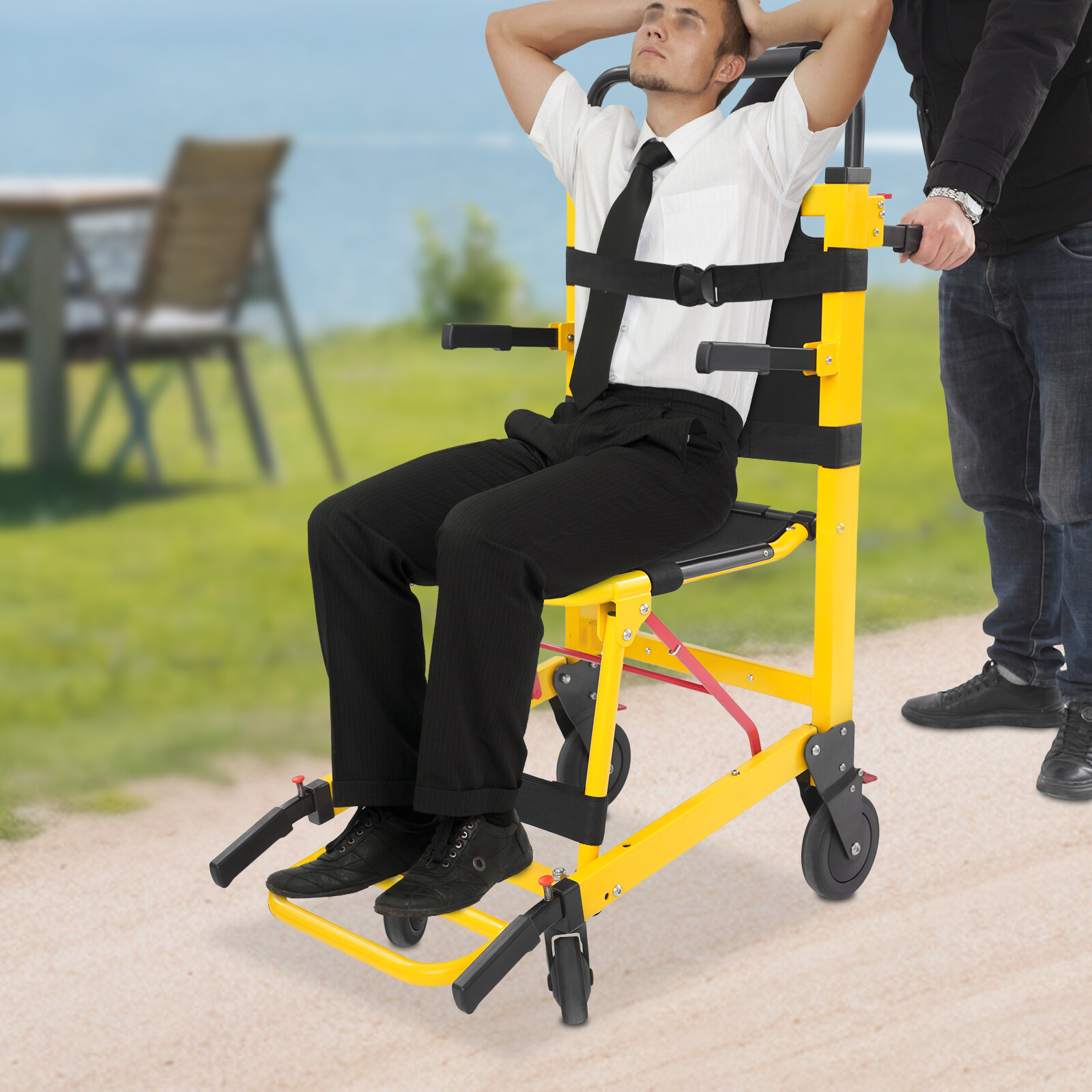 Folding 4-Wheel Evacuation Chair EMS Medical Emergency Patient Transfer Chair US