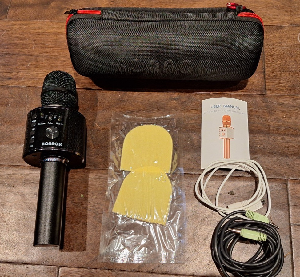 Bonaok Black Portable Wireless Handheld Karaoke Microphone With Case