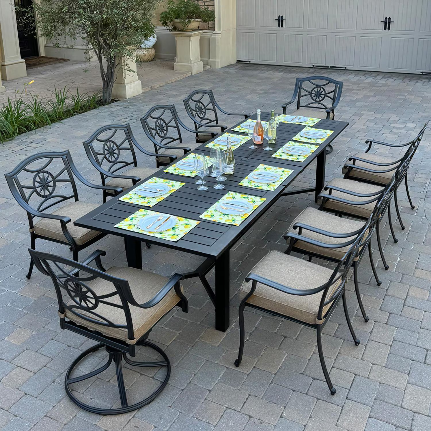 Ten Star 11 Pc Cast Aluminum Dining Set Swivel Rocker Chairs by Darlee