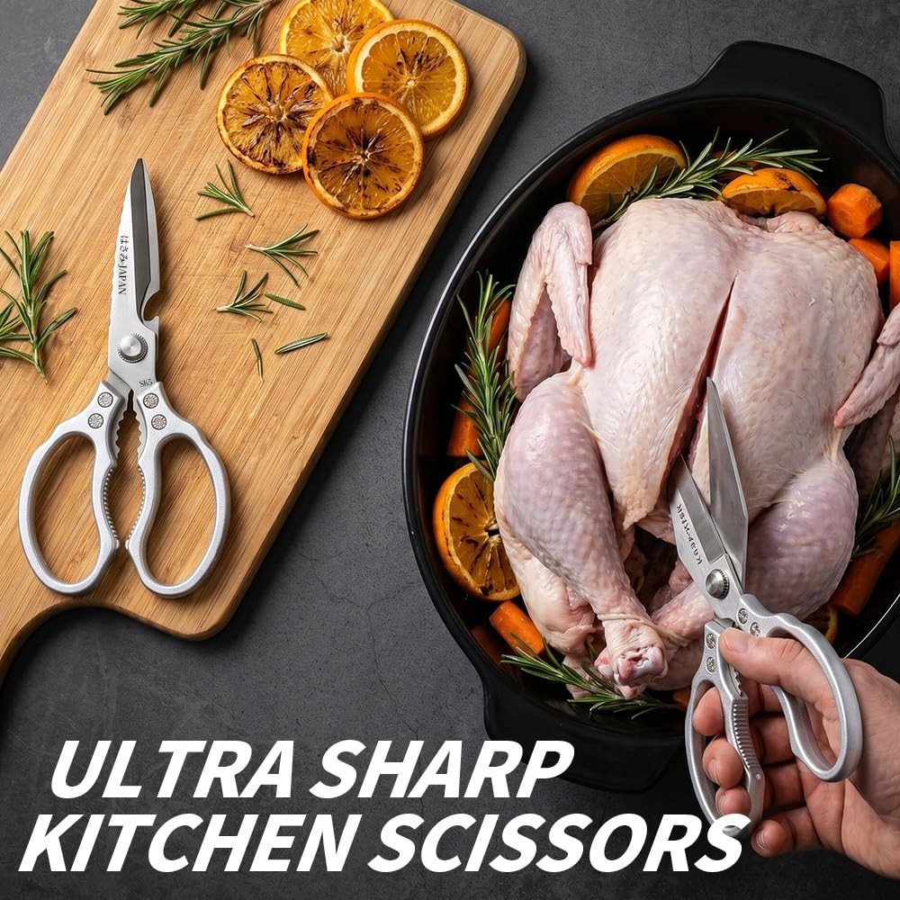 Heavy Duty Kitchen Scissors Set - Sharp Meat & Poultry Shears, Dishwasher Safe,