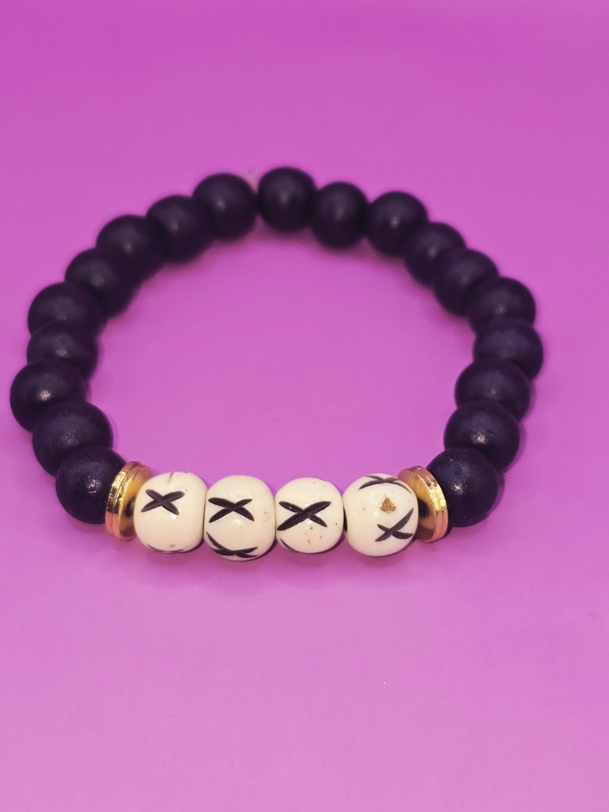 Fine Bone And Wood Bead Bracelet