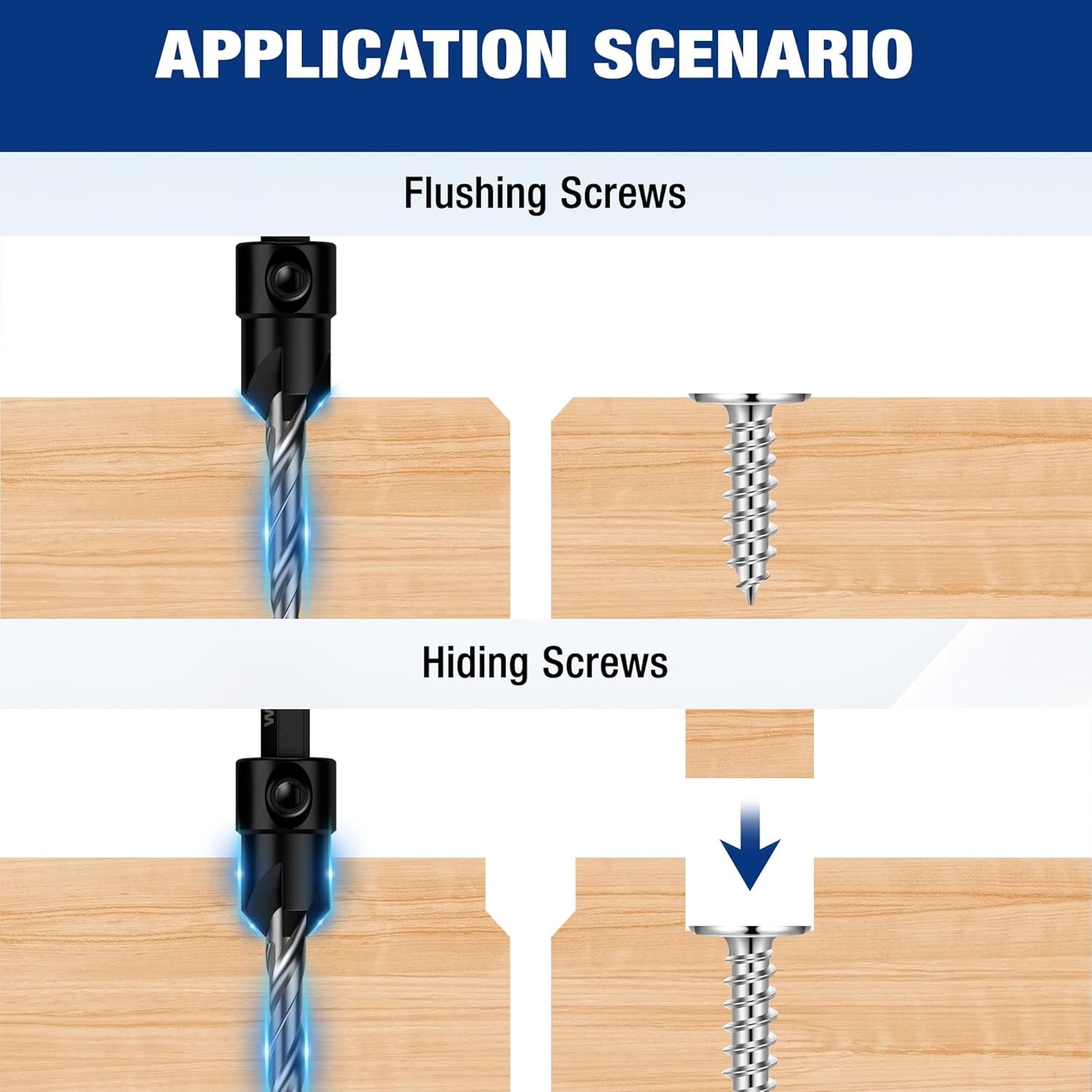 WORKPRO 5PC HSS Countersink Drill Bit M2 4Flute Woodworking Pilot Screw Hole Set