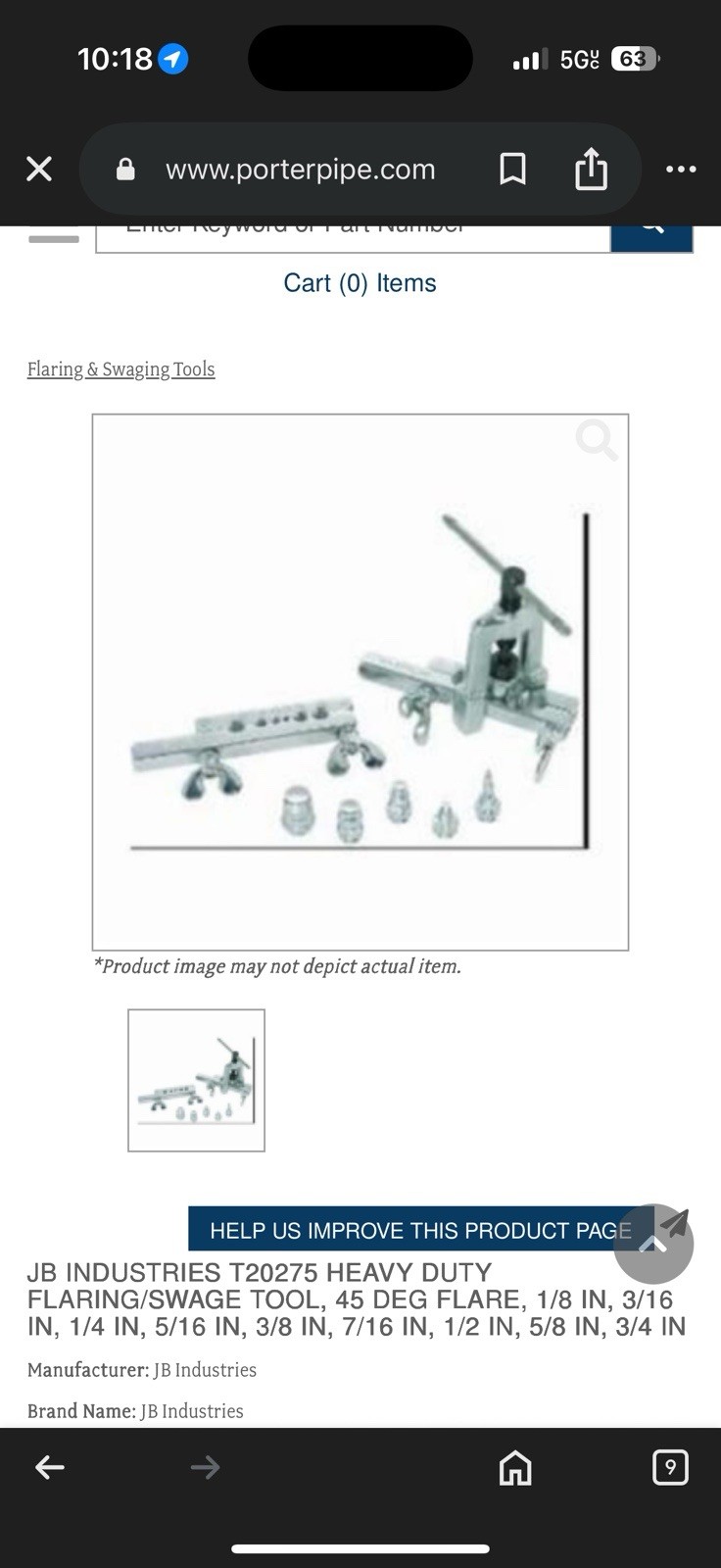 JB INDUSTRIES - T20275 45 Degree Flaring/Swage Tool! AO1068157