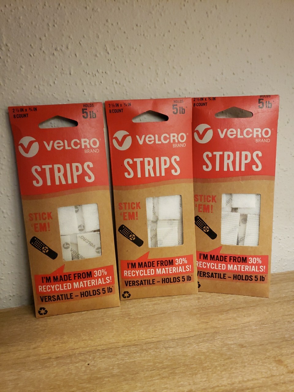 3 Velcro Brand VEL-30191-USA Eco Stick EM 2-1/2 in. x 3/4 in. Strips ( 8 Count)