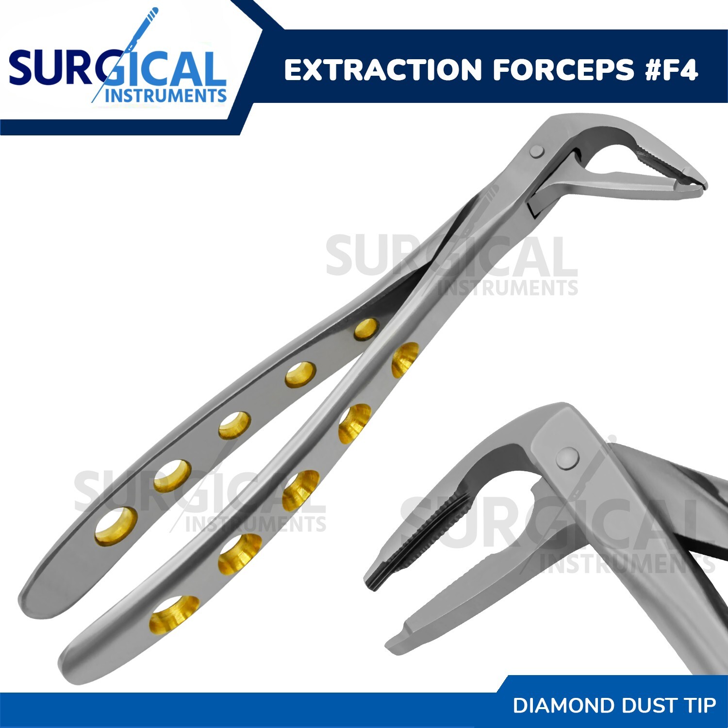 Heavy Duty Extraction Forceps #F4 Gold Hollow Python Grip Handle German Grade