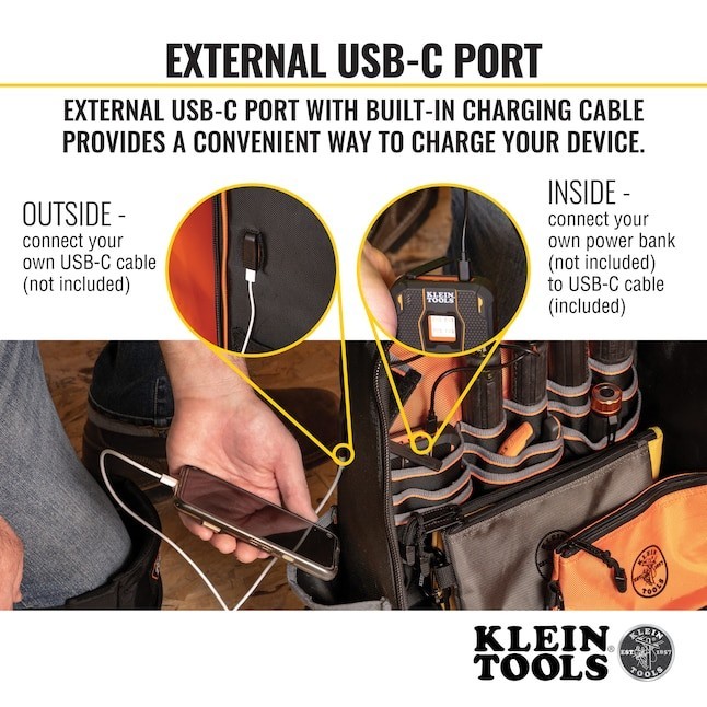 Klein Tools Tradesman Pro Tool Station Tool Bag Backpack, 27 Pockets
