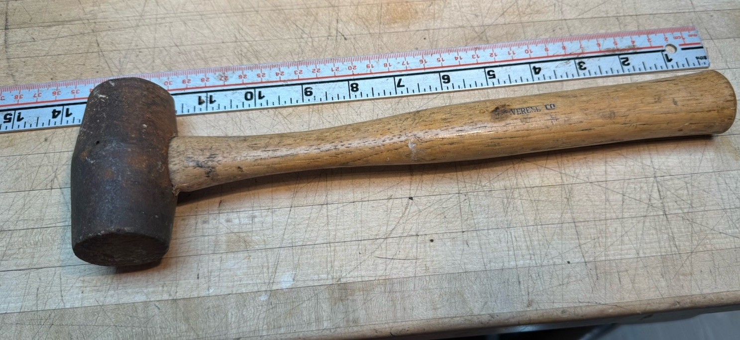 Vintage Machinist Iron Hammer, With Wood Handle Verene