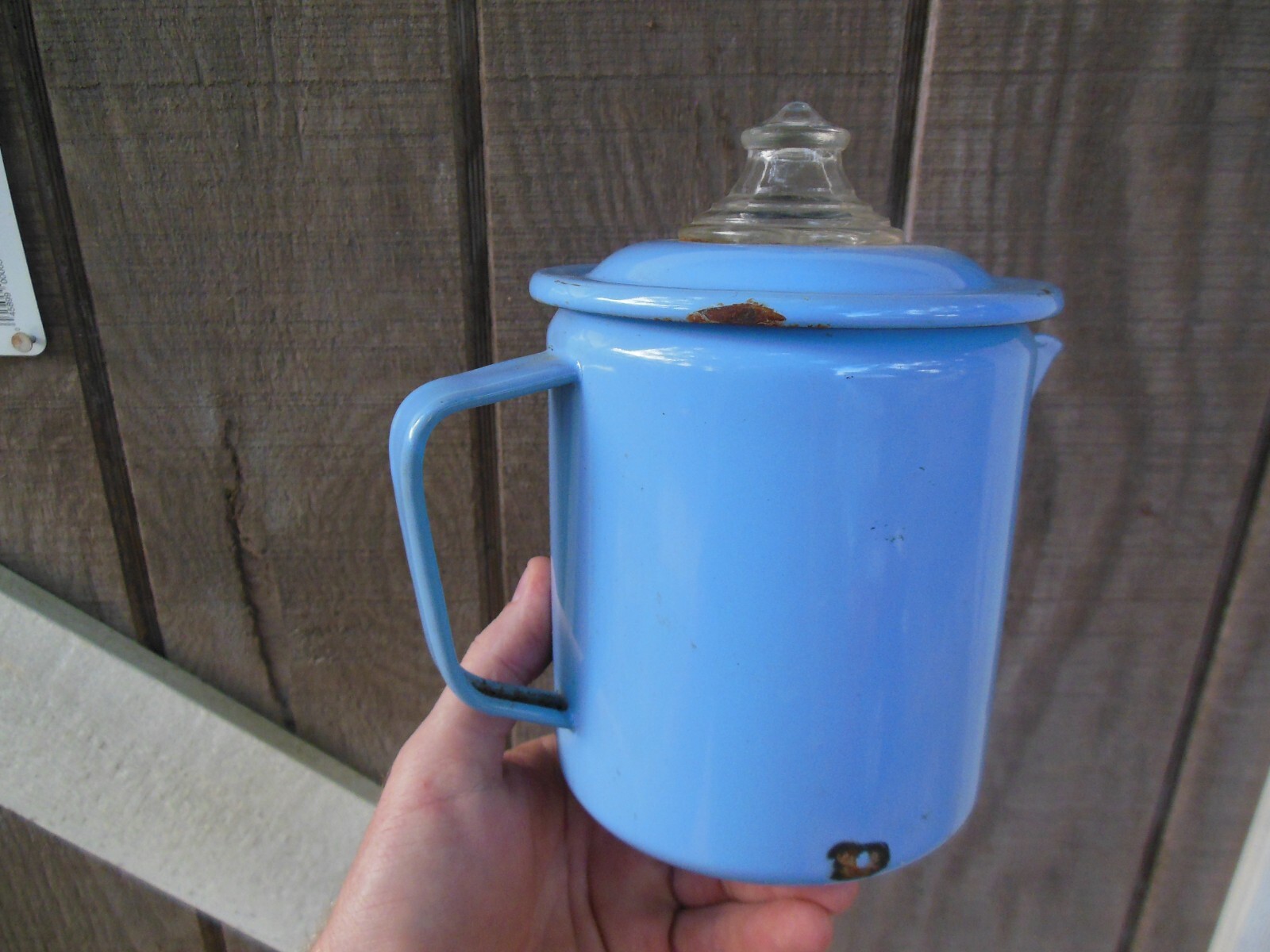 Vintage Percolator Light Blue Graniteware Metal Coffee Maker