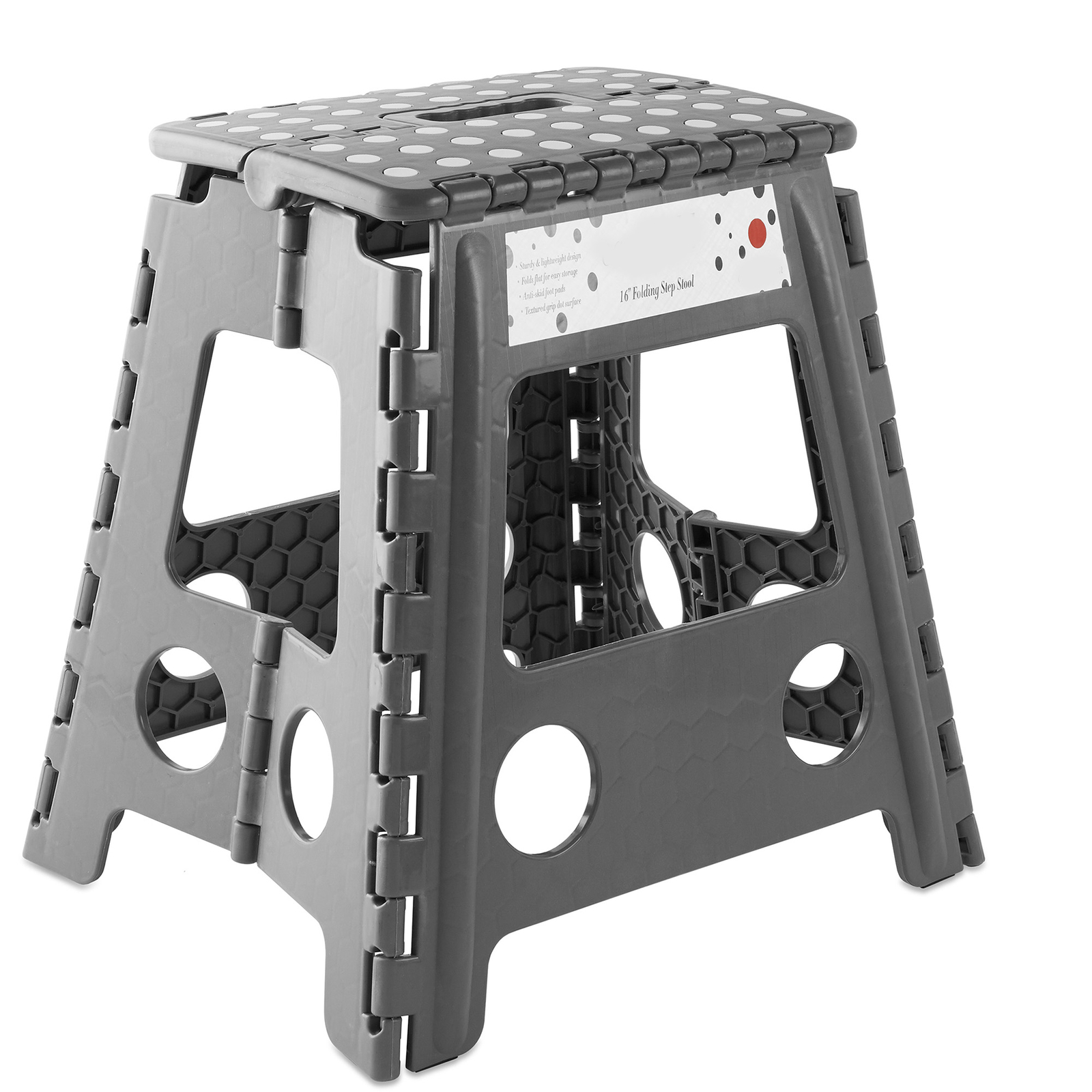 16" Folding Plastic Step Foot Stool with Handle - Gray